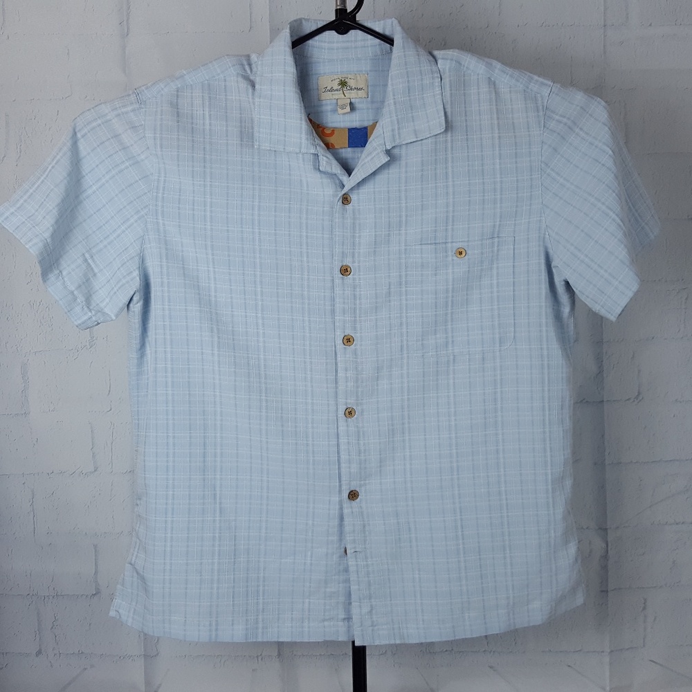 Mens Island Shores Blue Plaid Short Sleeve Shirt